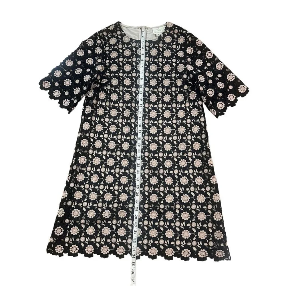 Kate Spade Black Pink Flower Lace Shift Dress Size 2